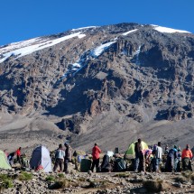 3900 meters high Karanga Camp with Kilimanjaro, our 4th camp